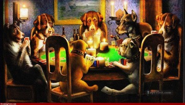 Dog Painting - dogs playing poker dark